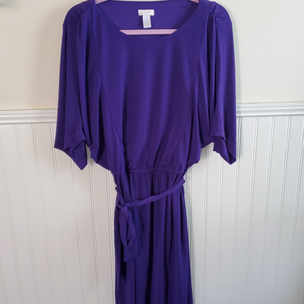 Chicos Sz 1/ Sz 8 Purple Stretch Dress w Tie